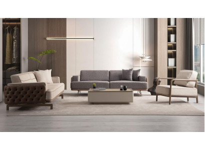 Modernr Helle Sofagarnitur 3+3+1 Set Designer Wohnzimmer Sitzer 3tlg