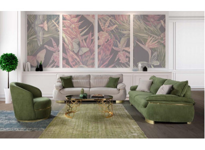 Sofagarnitur 3+3+1 Sitzer Sofa grau Couch Polster Garnitur Stoff Möbel