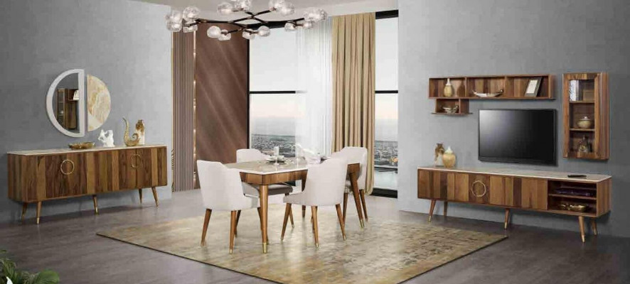 Garnitur Set Modern Tisch 6x Stühle Stuhl Komplette Essgarnitur 7tlg. Esszimmer