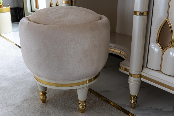 Runder Hocker Beige Rund Polster Bank Fußhocker Schlafzimmer Sitzhocker