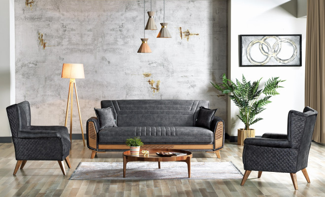 Design Modernes Wohnzimmer Set Sofagarnitur 3+3+1 Grau Wohnzimmer Möbelset