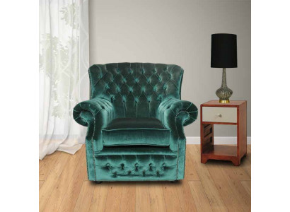Chesterfield Samt Grün Ohrensessel 1 Sitzer Sessel Couch Sofa Fernsehsessel Neu