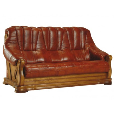 Wohnzimmer Sofagarnitur Couch Polster Sitz Sofa Leder Holz 3+2+1 Set