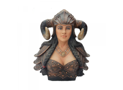 Büste Eines Kriegers in Einem Helm mit Hörnern Wikinger Statuen Figuren Statue