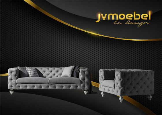 Dreisitzer Stoff Wohnzimmer Grau Design Sofa Sofas Samt xxl big Polster Couchen