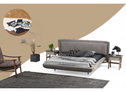 Bett Bettrahmen Doppelbett Stoff Modern Grau Schlafzimmer Doppel Neu