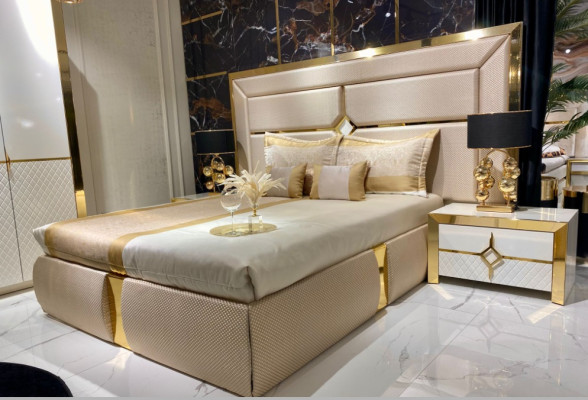Stilvoller Schlafzimmer Bett + 2х Nachttische luxuriöses Komplett Set 3tlg