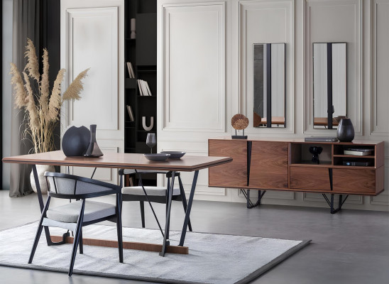 Gruppe Esszimmer Esstisch Set 2tlg Anrichte Esszimmertisch Braun Holz