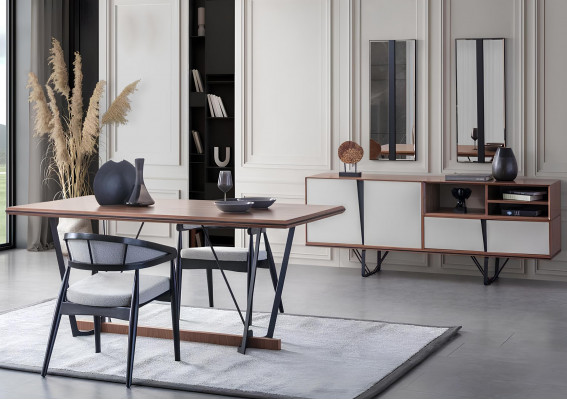 Garnitur Esszimmer Esstisch Anrichte Esszimmertisch Braun Set 2tlg