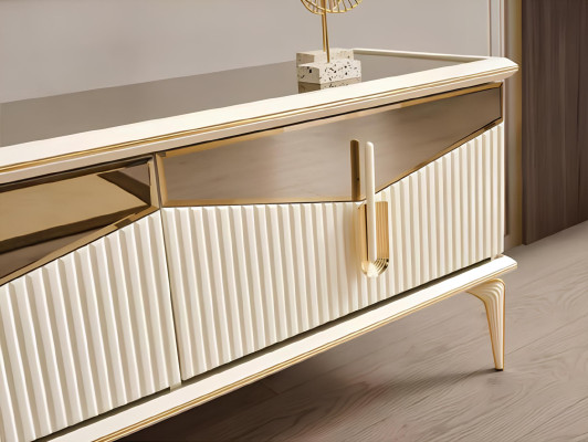Luxus Wohnwand TV Ständer Wandpanel Wohnzimmer RTV Lowboard Gold