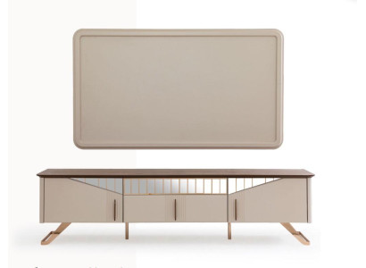 Wohnzimmer TV Ständer Wandpanel RTV Lowboard Sideboard Holz Beige