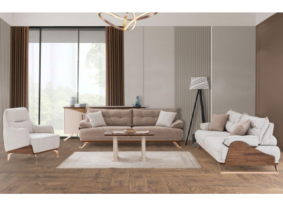 Sofagarnitur Dreisitzer Sessel Couch Polstersofa Stoffsofa Beige 3tlg
