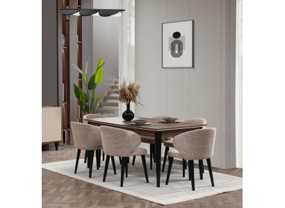 Essgruppe Holz Essecke Esszimmer Esstisch Stühle Set 7tlg Braun Tisch