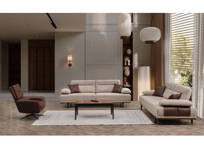 Komplette Stoffsofa Dreisitzer Sessel Couch Beige 3tlg Polstersofa Set