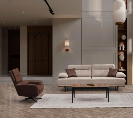 Sofagarnitur Stoffsofa Dreisitzer Sessel Couch Beige 2tlg Polstersofa