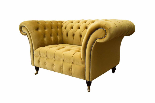 Chesterfield Gelb Sessel Couch Polster Luxus Textil Design Couchen Neu
