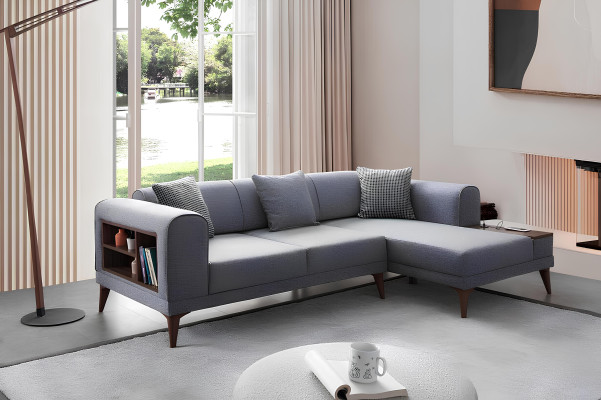 Graues Wohnzimmer L-Form Sofa Polster Ecksofa Designer Wohnzimmer Couch