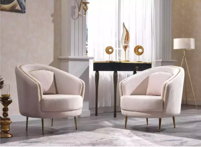 Moderner Sessel Wohnzimmer Einsitzer Designer Lounge Farbe beige Holz