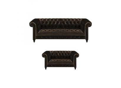 Braune Chesterfield Sitzmöbel Wohnzimmer 2-Sitzer Luxus Dreisitzer 2tlg