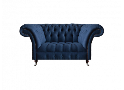 Eleganter Chesterfield Zweisitzer Blaues Textilsofa Wohnzimmer Couchen