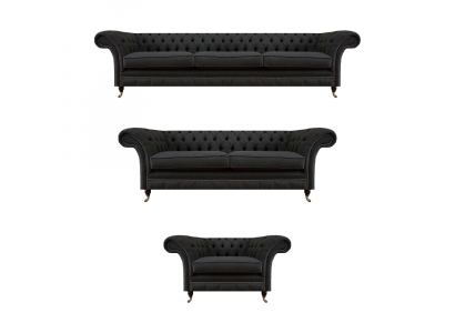 Schwarze Chesterfield Textil Couchen Edles Möbelset Designer Sofas 3tlg