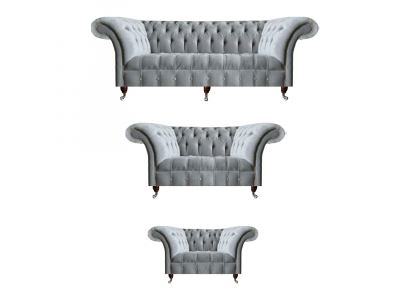 Hellgraue Chesterfield Textilsofas Designer Dreisitzer Sessel Sitzmöbel