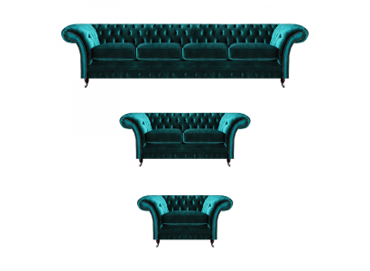 Grüne Chesterfield Textil Garnitur Wohnzimmer Designer Sofa Set 3tlg