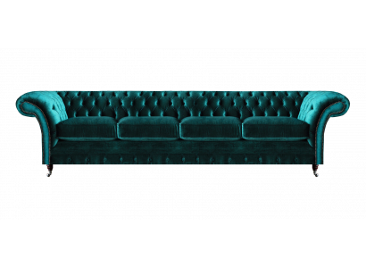 Elegante Chesterfield Grüne Polstercouch Moderner Vieristzer Textilsofa