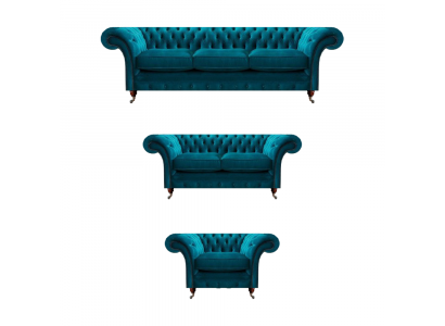 Blaue Designer Chesterfield Posltermöbel Wohnzimmer Textil Couchen 3tlg