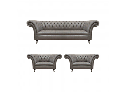 Moderne Chesterfield Ledercouchen Dreisitzer 2x Ledersessel 3tlg Set