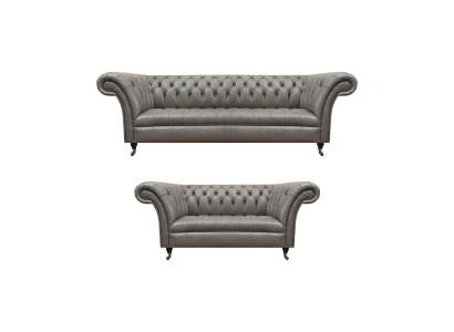 Chesterfield Graue Ledercouchen Designer Wohnzimmer Polster Sitzmöbel