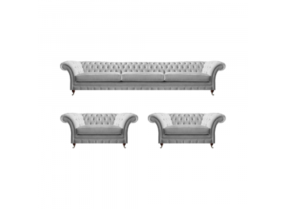 Weiße Chesterfield Textilgarnitur Polstercouchen Wohnzimmer Sessel 3tlg
