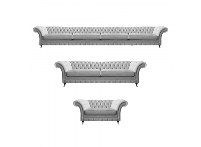 Moderne Chesterfield Weiße Polstergarnitur Designer Sitzmöbel 3tlg Set