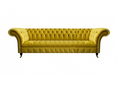 Chesterfield Gelber Viersitzer Designer Polstermöbel Wohnzimmer Couch