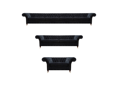 Chesterfield Schwarze Textilgarnitur Viersitzer Couch Zweisitzer Sessel