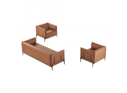 Bürositzmöbel-Set 3tlg 3-Sitzer mit 2x Sessel Arbeitszimmer Braun Farbe