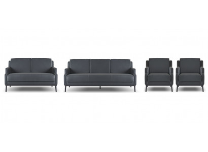 Arbeitszimmer-Set 4tlg 3-Sitzer 2-Sitzer 2x Sessel Dunkelgrau Einfarbig