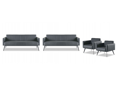 Arbeitszimmer-Set 4tlg 2x 3-Sitzer 2x Sessel Schwarz Einfarbig Modern