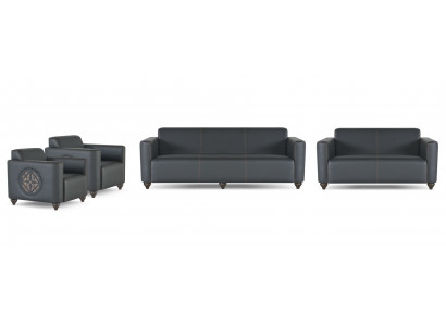 Arbeitszimmer-Set 4tlg 3-Sitzer 2-Sitzer 2x Sessel Schwarz Einfarbig