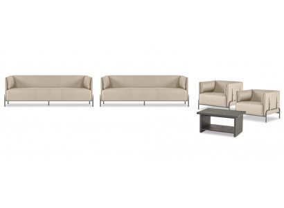 Arbeitszimmer-Set 5tlg Beige 2x 3-Sitzer 2x Sessel Grau Couchtisch Modern