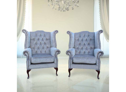 Chesterfield Ohrensessel Sessel Couch Sofa Polster Sitz Lounge Babyblau Relax