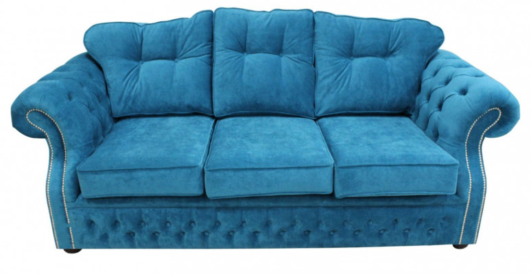 Blaue Chesterfield Stoff Polster Dreisitzer Wohnzimmer Couch Design