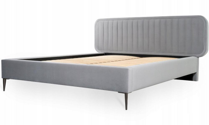 Bett Grau Doppelbett Schlafzimmer Holz Möbel Design Elegantes Polster Stoff Neu