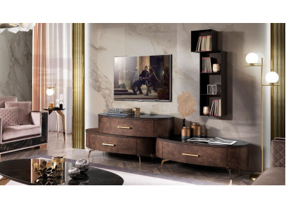 Wohnzimmer Set Design 2x Kommode Wandregal Wohnwand Regal Schränke 4tlg.