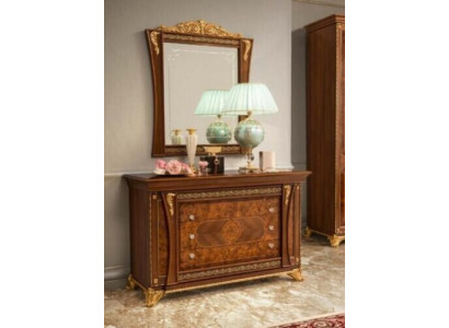 Kommoden Set Italienische Möbel 2tlg. Massivholz Kommode mit Spiegel Sideboard