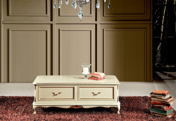 Holz Italienische Möbel Barock Stil Luxus Weiß Couchtisch Wohnzimmer Tisch Neu