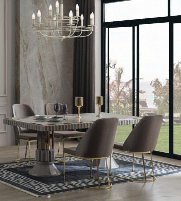 Garnitur Essgruppe Esszimmer Esstisch Luxus Stühle Essecke Grau 7tlg