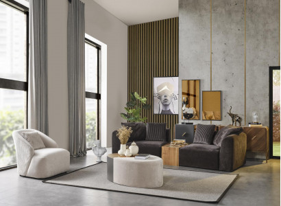  Sofagarnitur 4 Sitzer Sessel Viersitzer Sofa Modern Schwarz Stoff Neu