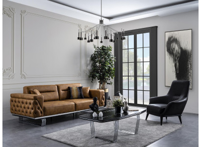 Sofagarnitur Komplette Sofa 31 Sitz Sessel Kunstleder Braun Set 2tlg