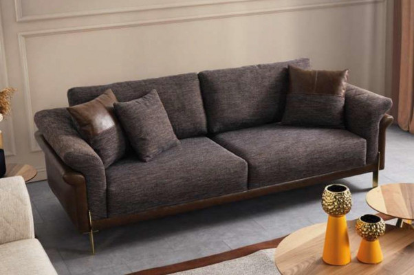 Sofagarnitur Sofa 3 Sitzer Grau Sessel Wohnzimmer Möbel Luxus Design